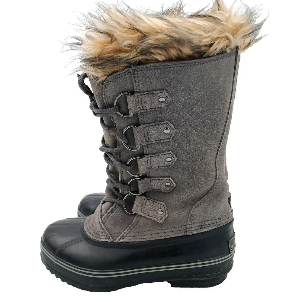 Eddie Bauer Hunt Pac Deluxe Winter Boots Women's 7 Gray Suede Fur Trim Insulated